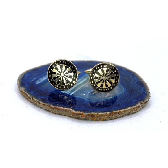 Stratton Black Enamel Goldtone Dartboard Cuff Links - Picture 1 of 2